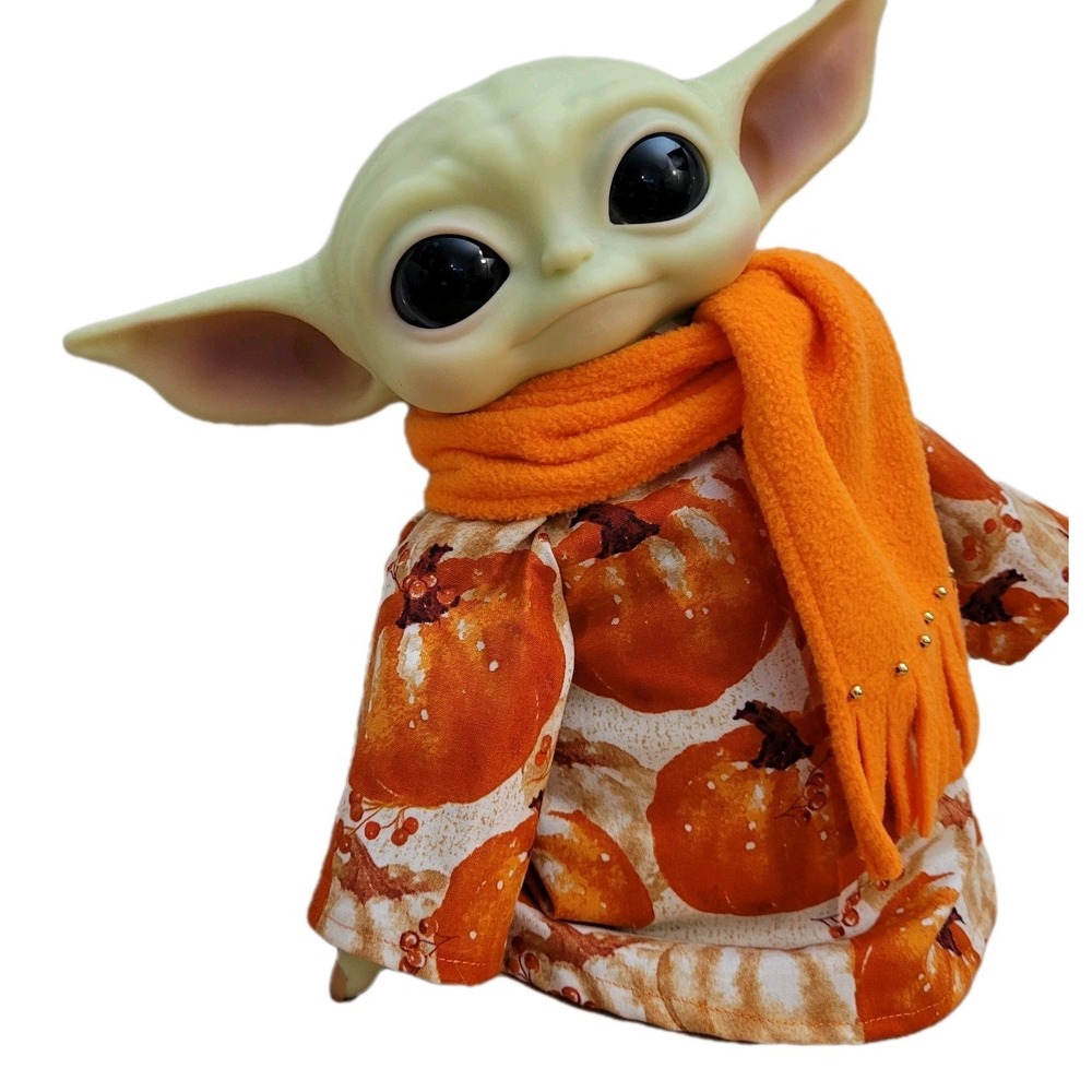 2pc. Fall Pumpkin Outfit & Scarf set for 11" Mattel Child Grogu Yoda doll Plush